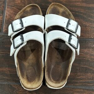 Birkenstock White Double-Buckle Slide Sandals